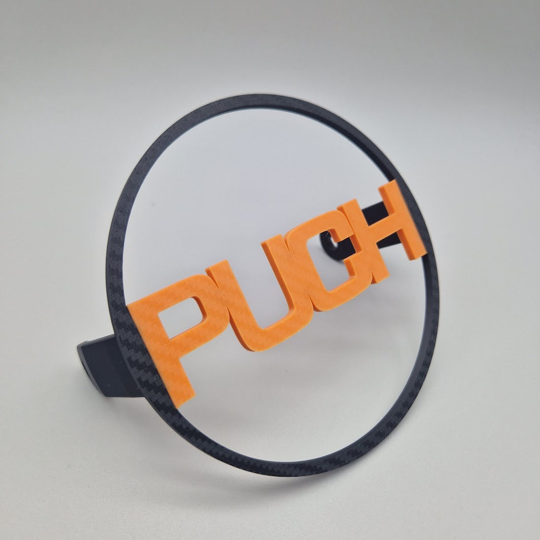 Puch Schrift Lichtgitter flach Detailaufnahme montiert – 3D-Druck für Puch Mofa 130mm
